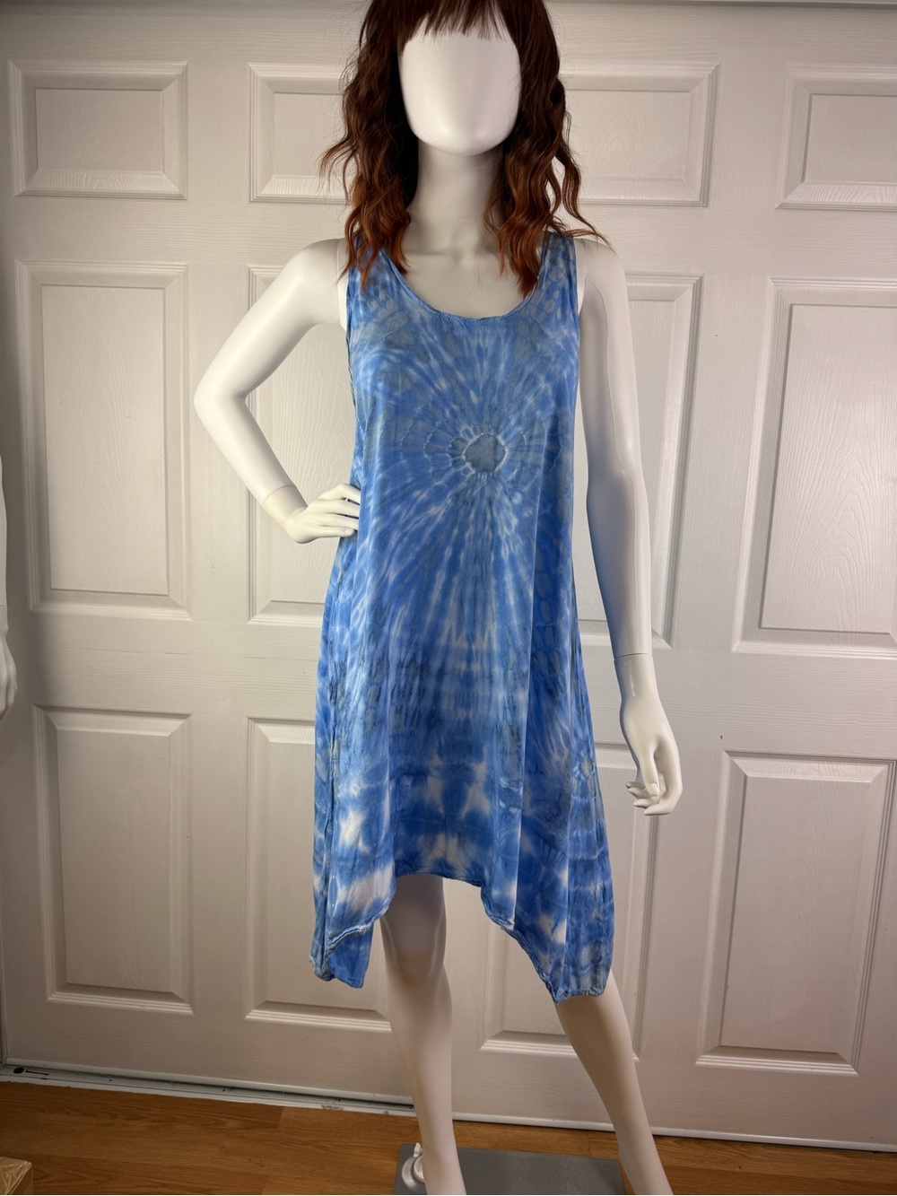 Blue Tie-Dye Midi Dress - Casual Sleeveless Summer Dress
